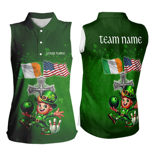 Irish American Flags Green Shamrock Bowling Sleeveless Polos Custom St Patrick Day Team Bowling Jersey NQS9388