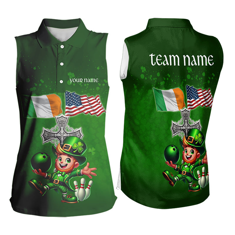Irish American Flags Green Shamrock Bowling Sleeveless Polos Custom St Patrick Day Team Bowling Jersey NQS9388