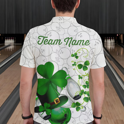 Green shamrock Mens bowling polo, quarter zip shirts Custom St Patrick Day team league bowling jerseys NQS9532