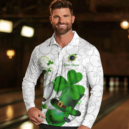 Green shamrock Mens bowling polo, quarter zip shirts Custom St Patrick Day team league bowling jerseys NQS9532