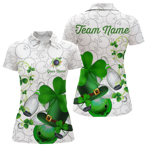Green shamrock Women bowling polo, quarter zip shirts Custom St Patrick Day team league bowling jersey NQS9532