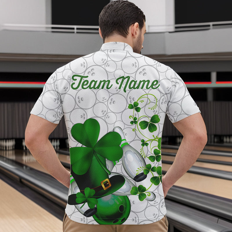 Green shamrock Mens bowling polo, quarter zip shirts Custom St Patrick Day team league bowling jerseys NQS9532