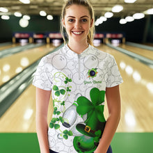 Load image into Gallery viewer, Green shamrock Women bowling polo, quarter zip shirts Custom St Patrick Day team league bowling jersey NQS9532