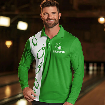 Green and white retro vintage Bowling polo, quarter zip shirts for men custom Bowling team jerseys NQS9533