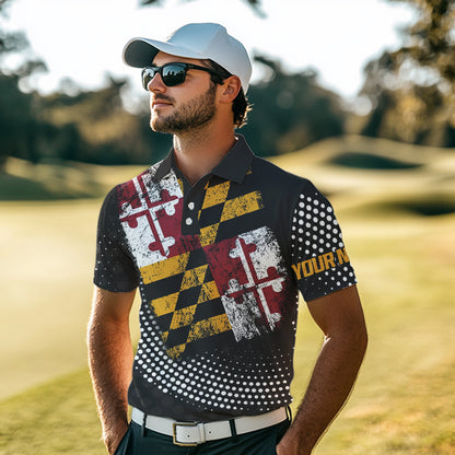 Personalized golf polo shirts for Men Vintage Maryland Flag Custom patriotic golf tops for mens NQS9537