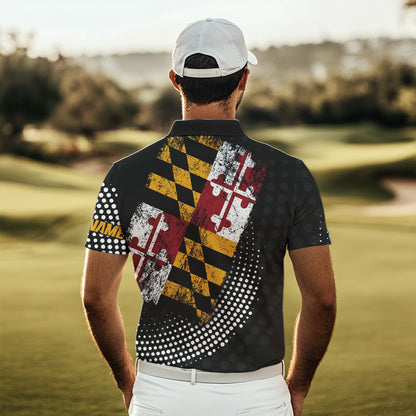 Personalized golf polo shirts for Men Vintage Maryland Flag Custom patriotic golf tops for mens NQS9537