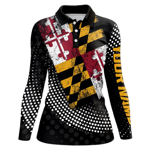 Personalized golf polo shirts for Women Vintage Maryland Flag Custom patriotic golf tops for ladies NQS9537
