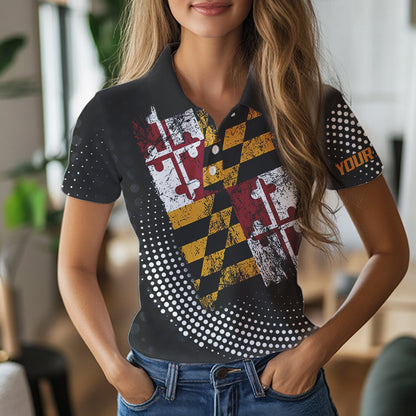 Personalized golf polo shirts for Women Vintage Maryland Flag Custom patriotic golf tops for ladies NQS9537