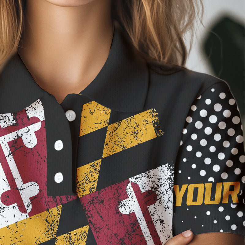 Personalized golf polo shirts for Women Vintage Maryland Flag Custom patriotic golf tops for ladies NQS9537