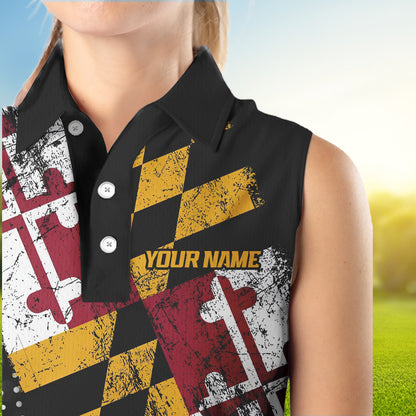 Personalized golf sleeveless polo shirts Vintage Maryland Flag Custom patriotic golf tops for ladies NQS9537