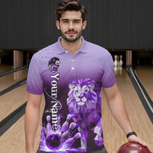 Load image into Gallery viewer, Purple Lightning Lion Bowling Polo, Quarter Zip Shirts for Men Custom Lion Bowling Team jerseys NQS9693