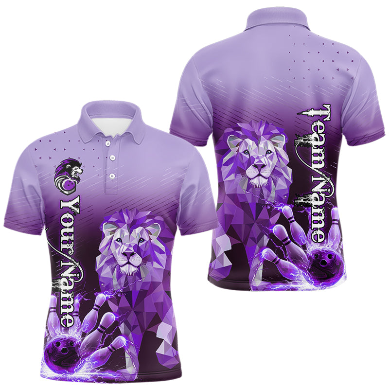 Purple Lightning Lion Bowling Polo, Quarter Zip Shirts for Men Custom Lion Bowling Team jerseys NQS9693