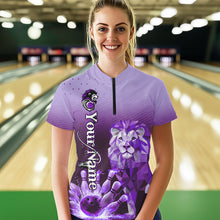 Load image into Gallery viewer, Purple Lightning Lion Bowling Polo, Quarter Zip Shirts for Women Custom Lion Bowling Team jerseys NQS9693
