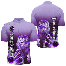 Load image into Gallery viewer, Purple Lightning Lion Bowling Polo, Quarter Zip Shirts for Men Custom Lion Bowling Team jerseys NQS9693