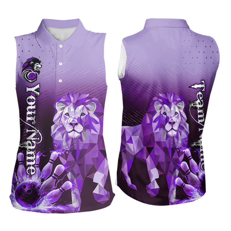 Purple Lightning Lion Bowling Sleeveless Polo Shirt Custom Lion Bowling Team jerseys NQS9693