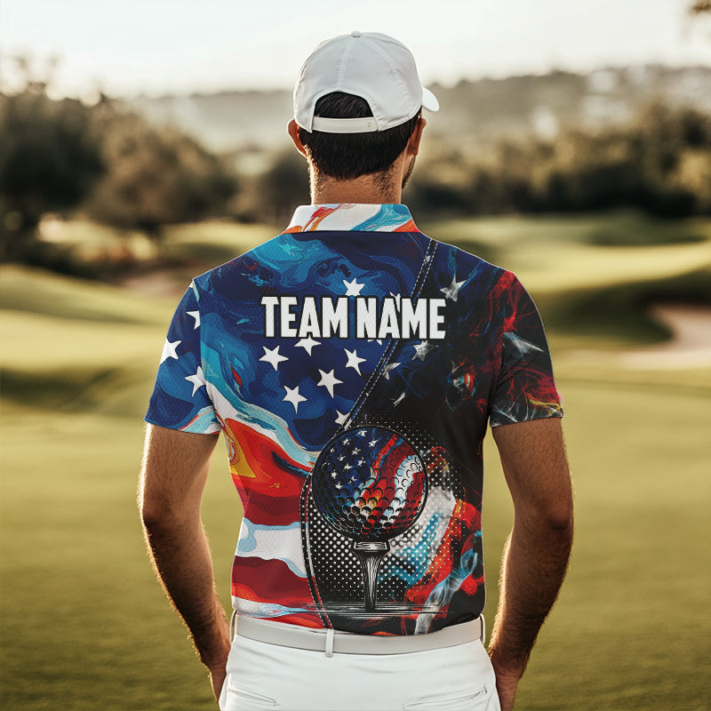 Red, White and Blue American Flag Golf Polo Shirts For Men Custom Patriotic Team Golf Shirt For Golfer NQS9695