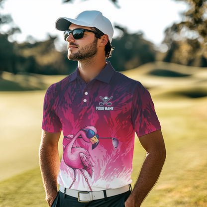 Funny Flamingo pink camo flame golf ball Mens Golf Polo Shirts Custom Flamingo Golf attire for men NQS9697
