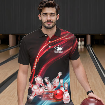 Custom Black and Red Mens bowling Polo, Quarter Zip Shirts, team bowling outfits for Men NQS9701