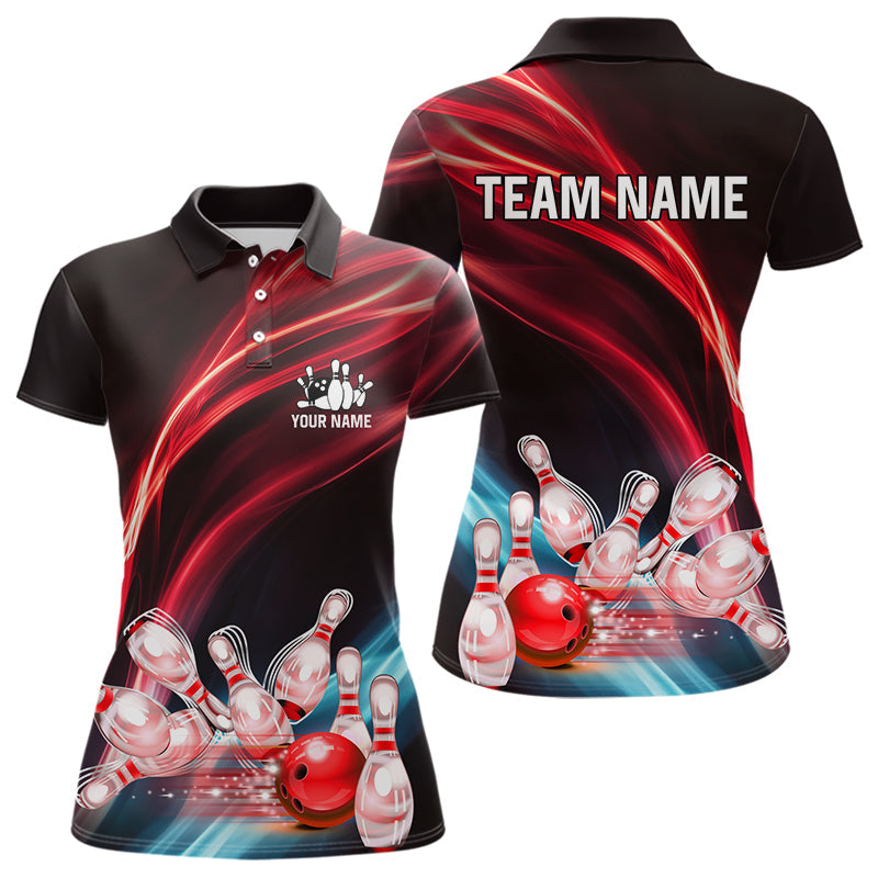Custom Black and Red Women bowling Polo, Quarter Zip Shirts, team bowling outfits for women NQS9701
