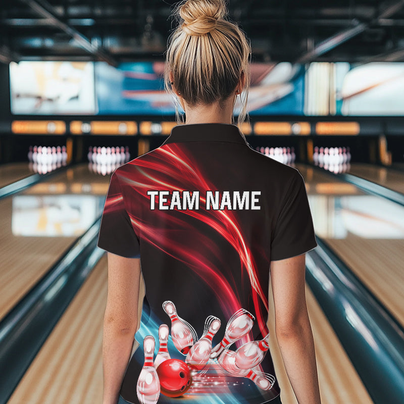 Custom Black and Red Women bowling Polo, Quarter Zip Shirts, team bowling outfits for women NQS9701