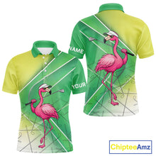 Load image into Gallery viewer, Funny Pink Flamingo Golf Polo Shirts for Men Custom Flamingo mens golf outfit | Green NQS11746