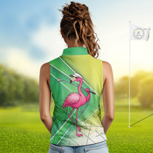 Load image into Gallery viewer, Funny Pink Flamingo Sleeveless Golf Polo Shirts for Women Custom Flamingo ladies golf outfit | Green NQS11746