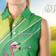 Load image into Gallery viewer, Funny Pink Flamingo Sleeveless Golf Polo Shirts for Women Custom Flamingo ladies golf outfit | Green NQS11746