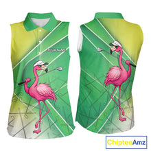 Load image into Gallery viewer, Funny Pink Flamingo Sleeveless Golf Polo Shirts for Women Custom Flamingo ladies golf outfit | Green NQS11746