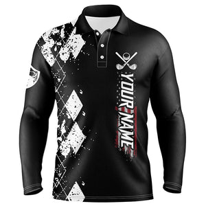 Black and white argyle plaid golf shirt mens golf clubs custom name mens polo golf apparel NQS5481