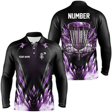 Load image into Gallery viewer, Icy Purple Mens Disc golf polo shirts custom black disc  golf basket jerseys, frisbee golf shirts NQS7633