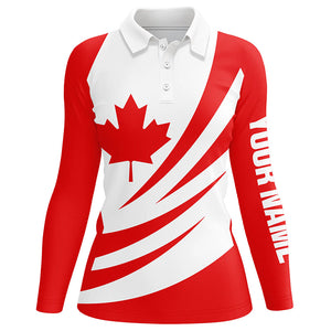 Red and white Canadian Flag Womens golf polo shirts custom ladies golf tops, personalized golf gifts NQS7834