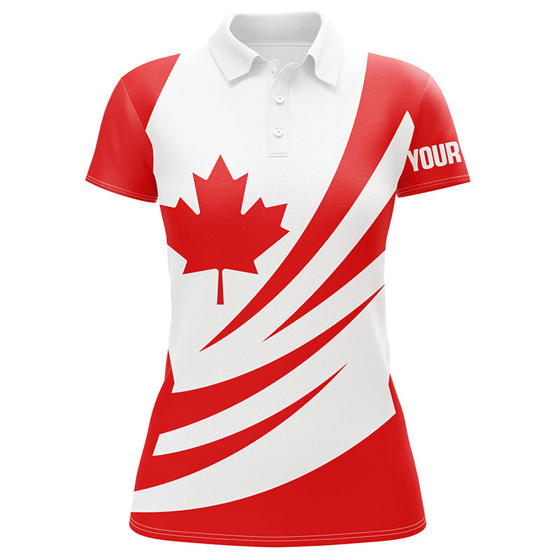 Red and white Canadian Flag Womens golf polo shirts custom ladies golf tops, personalized golf gifts NQS7834