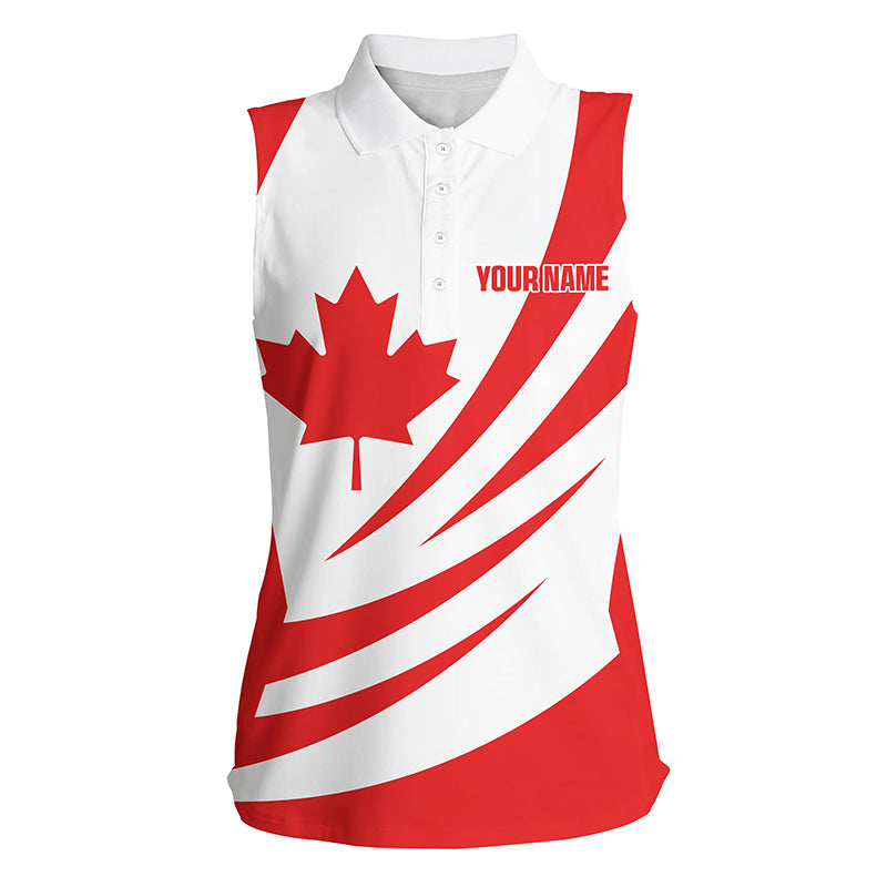 Red & white Canadian Flag Women sleeveless polo shirt custom ladies golf tops, personalized golf gifts NQS7834