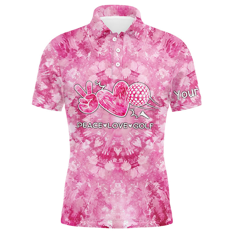 Mens golf polos shirts pink tie dye pattern custom peace love golf, personalized golf shirt for men NQS7836