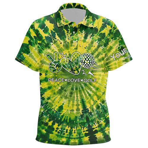 Kid golf polos shirts green tie dye pattern custom peace love golf, personalized golf shirt for Kid NQS7838