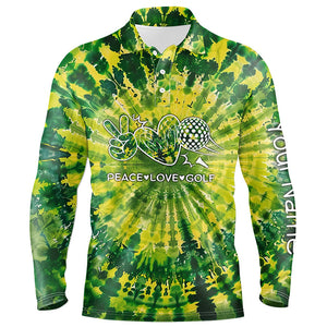 Mens golf polos shirts green tie dye pattern custom peace love golf, personalized golf shirt for men NQS7838