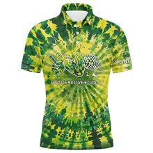 Load image into Gallery viewer, Mens golf polos shirts green tie dye pattern custom peace love golf, personalized golf shirt for men NQS7838