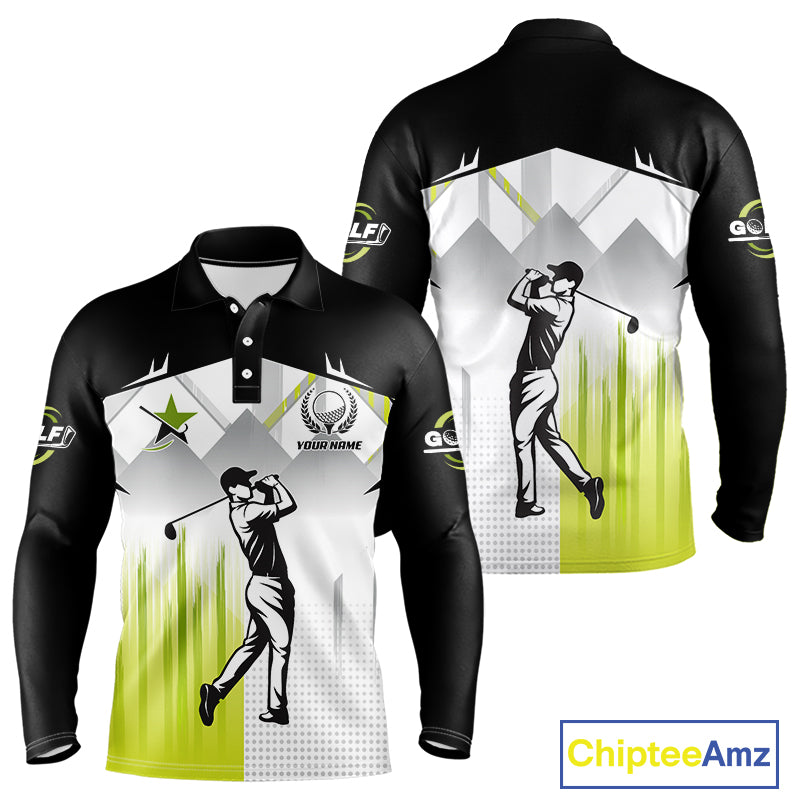 Black and White Men golf polo shirts Custom Golf top for men, personalized golf gifts | Green NQS10127