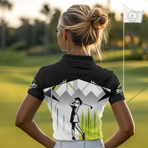 Black and White Women golf polo shirts Custom Golf top for ladies, personalized golf gifts | Green NQS10127