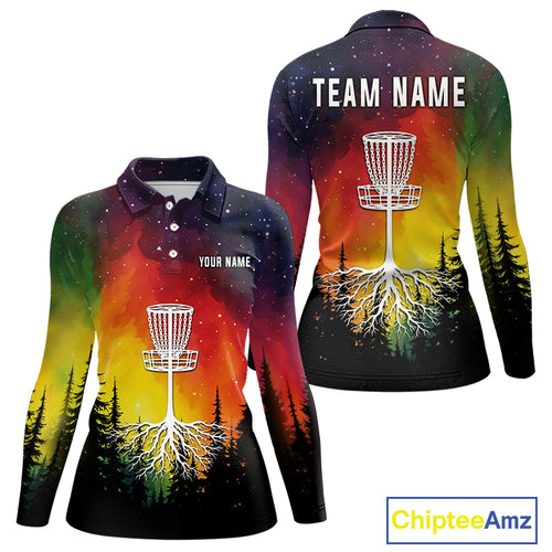 Colorful rainbow trees pattern Disc golf polo shirts for Women Custom Disc Golf Clothing for Team NQS10128