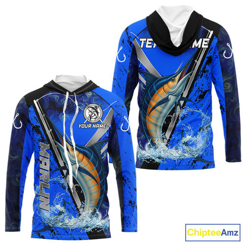 Blue Camo Marlin fishing custom saltwater Marlin sun protection long sleeve fishing shirts for Team NQS10131