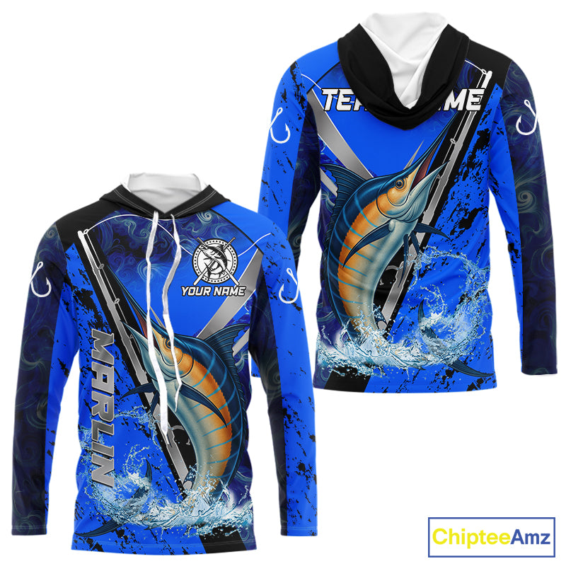Blue Camo Marlin fishing custom saltwater Marlin sun protection long sleeve fishing shirts for Team NQS10131