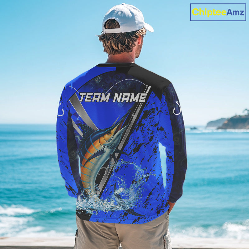 Blue Camo Marlin fishing custom saltwater Marlin sun protection long sleeve fishing shirts for Team NQS10131