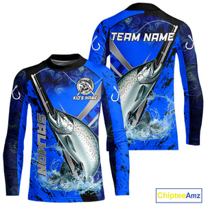 Blue Camo Salmon fishing custom Chinook Salmon sun protection long sleeve fishing shirts for Team NQS10132