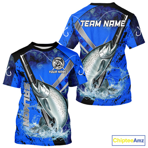 Blue Camo Salmon fishing custom Chinook Salmon sun protection long sleeve fishing shirts for Team NQS10132