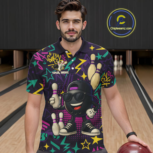 Funny Bowling shirts for Men custom purple graffiti pattern bowling team jerseys, gift for bowlers NQS10271