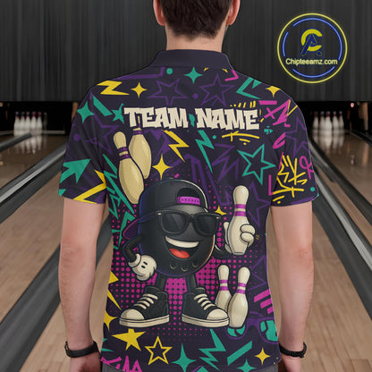 Funny Bowling shirts for Men custom purple graffiti pattern bowling team jerseys, gift for bowlers NQS10271