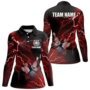 Women bowling polo shirts Custom red lightning thunder Bowling Team Jersey, gift for team Bowlers NQS6145