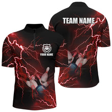 Load image into Gallery viewer, Men's bowling Quarter Zip shirts Custom red lightning thunder Bowling Team Jersey, gift for Bowlers NQS6145