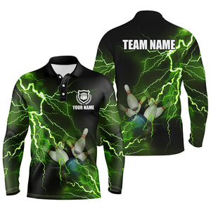 Mens polo bowling shirts Custom green lightning thunder Bowling Team Jersey, gift for team Bowlers NQS6146
